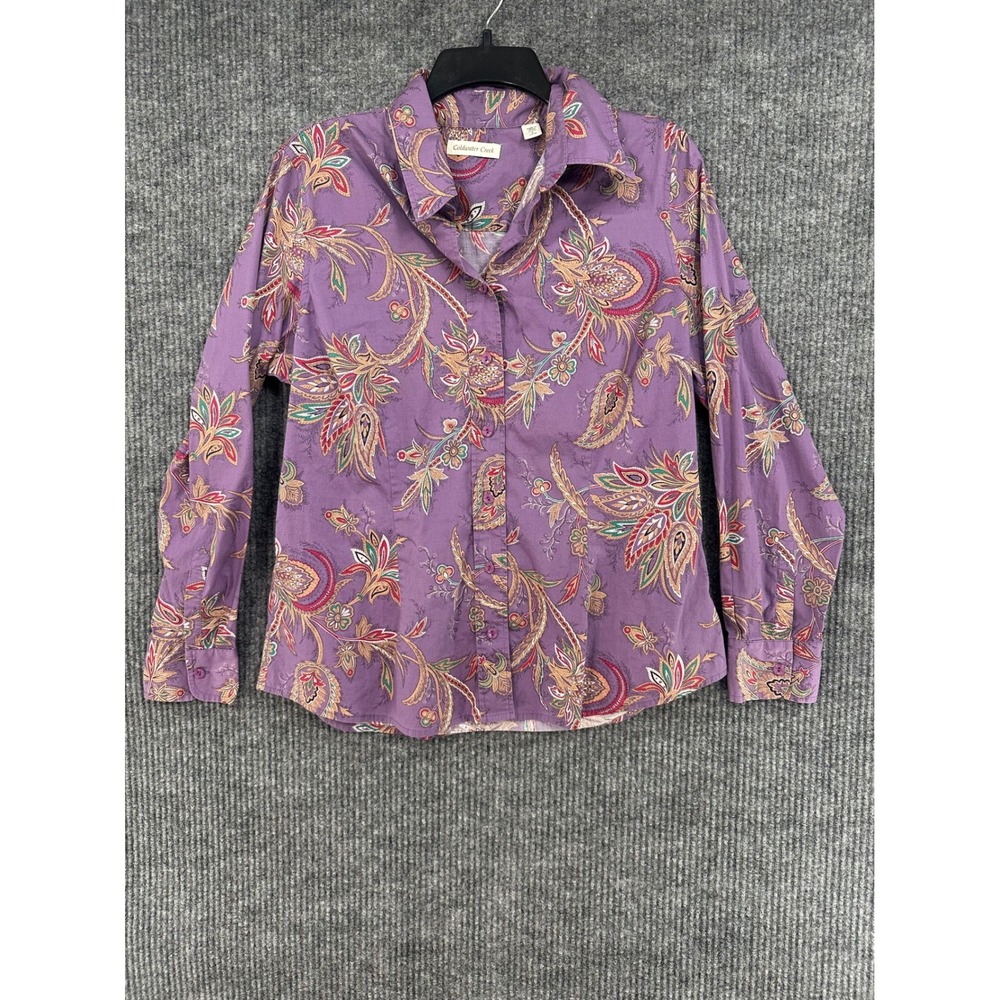 Coldwater Creek Shirt Women Large Purple Paisley Floral Button Front Excellent